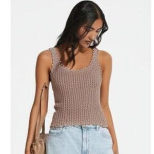 Jones New York Light Pink Crochet Scalloped Hem Sleeveless Tank Top Women's L/G